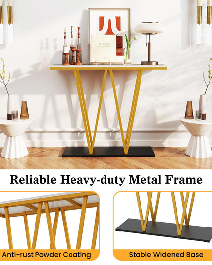 Console étroite dorée Giantex 100 cm avec plateau aspect marbre et base en métal robuste