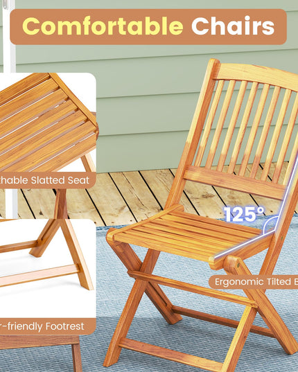 Giantex Patio Folding Chairs Set of 2, Portable Acacia Wood Dining Chairs w/Seat Cushion, 400 LBS Weight Capacity