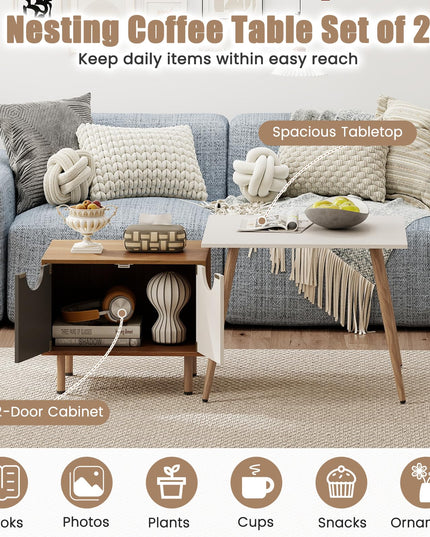 GIANTEX Nesting Coffee Table Set of 2 | Small Coffee Table & Sofa Side Tables with Metal Legs