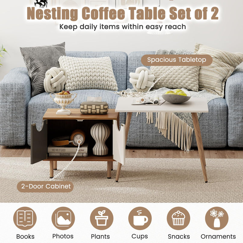 GIANTEX Nesting Coffee Table Set of 2 | Small Coffee Table & Sofa Side Tables with Metal Legs