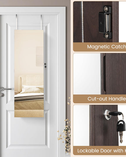 CHARMAID Jewelry Cabinet Wall or Door Mounted, Hanging Lockable Jewelry Armoire Storage with Full Length Mirror