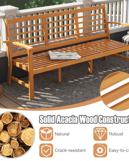 Giantex Acacia Wood Outdoor Bench, 3-Seat Patio Bench with Removable Cushion