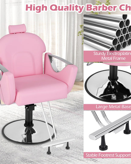 Giantex Reclining Barber Chair - Salon Chair for Hair Stylist, 360 Degrees Swivel