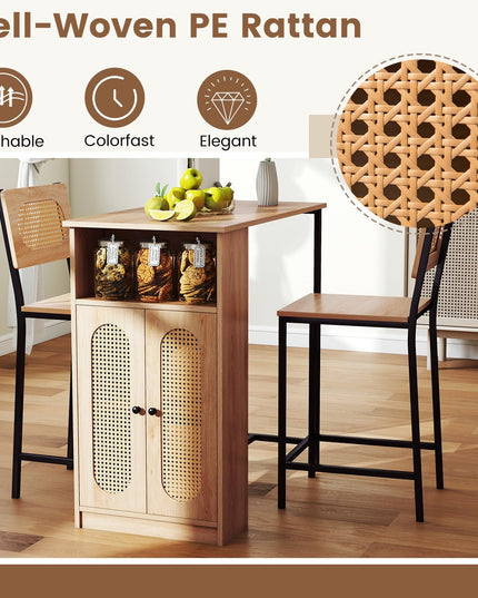 Giantex 3-Pcs Boho Rattan Dining Table Set for 2