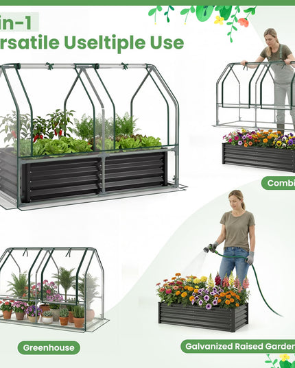 Giantex 4x2x3 FT Galvanized Raised Garden Bed with Greenhouse Cover