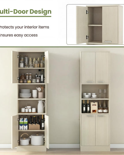 Giantex 75'' Tall Freestanding Cupboard with Doors & Shelves