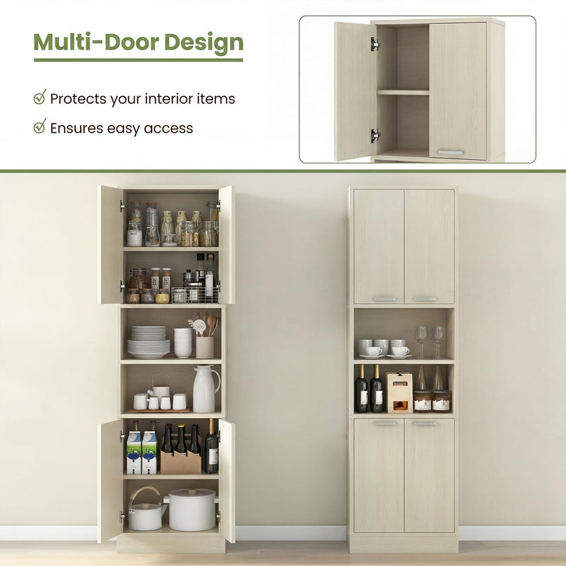 Giantex 75'' Tall Freestanding Cupboard with Doors & Shelves