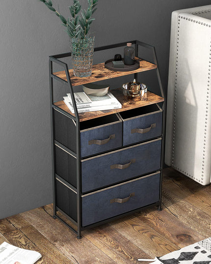 Giantex 4-Drawer Storage Dresser for Bedroom - Tall Storage Tower Unit with 2-Tier Shelf & Fabric Bins