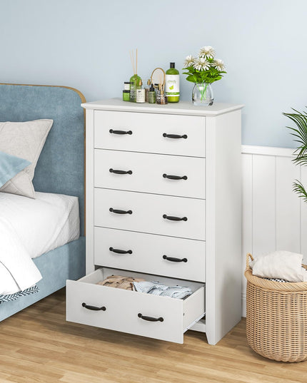 Giantex 5 Drawer Dresser Chest of Drawers - Vertical Dresser with 5 Pull-Out Drawers for Bedroom, Living Room, Entryway