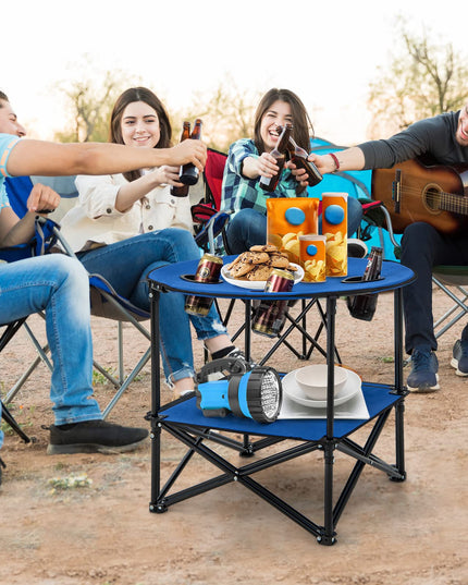 Giantex Folding Camping Table, 2-Tier Portable Picnic Table w/Carrying Bag, 4 Cup Holders