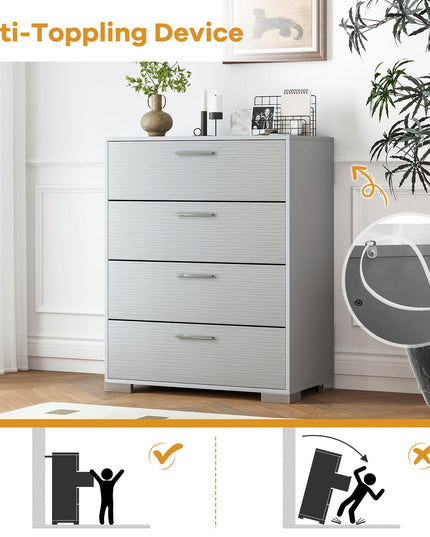 Giantex Storage Cabinet with 4 Drawers, Metal Legs & Handles, Anti-Toppling Devices, Tall Cabinet