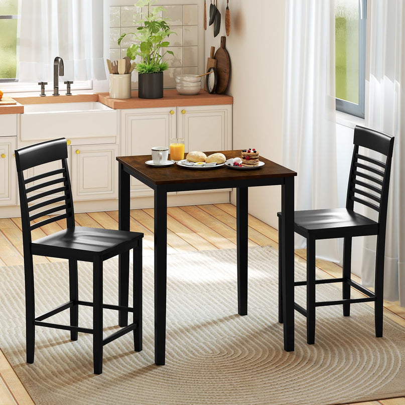 Giantex 3-Piece Dining Table Set | Counter-Height Square Kitchen Table and Chairs Set with Rubber Wood Frame