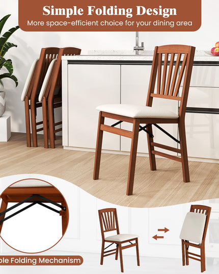 Giantex Folding Dining Chairs Set of 2/4, Modern Kitchen Chairs w/Padded Seat & Slatted Backrest, Rubber Wood Frame