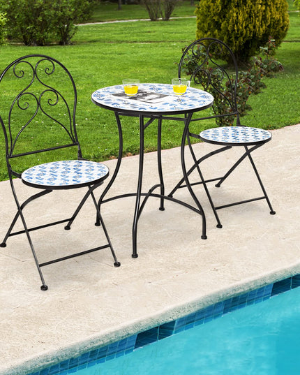 Giantex 2 Pieces Folding Bistro Chairs, Mosaic Patio Chairs with Ceramic Tiles Seat and Exquisite Floral Pattern