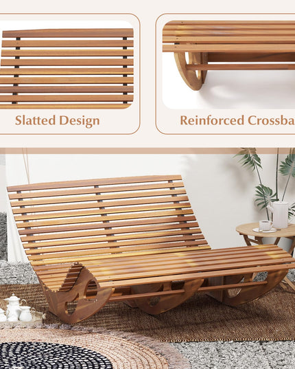Giantex Extra-Large Dual Outdoor Rocking Chair, Acacia Wood Patio Lounge Chair with Ergonomic Curved & Slatted Seat