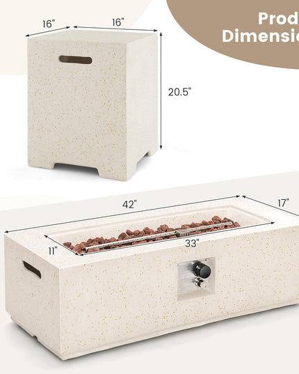Giantex 42" Propane Fire Pit Set - 2-Piece Outdoor Gas Fire Pit Table w/Hideaway Tank Cover, 50,000 BTU Terrazzo Fire Table for Outside