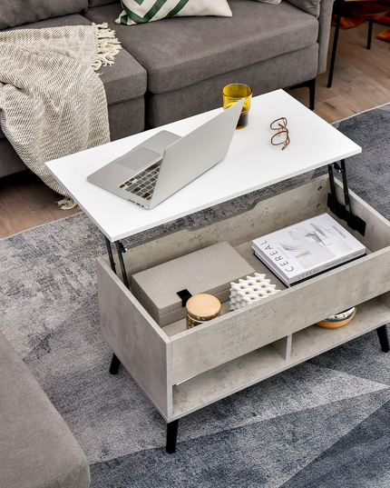 Giantex Lift Top Coffee Table, Modern Cocktail Table w/Hidden Compartment & 2 Open Shelves