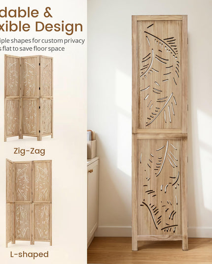 GIANTEX Boho Room Divider with Carved Palm Leaf Pattern