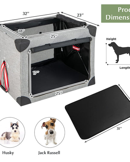 Giantex Folding Dog Soft Crate - Collapsible Pet Carry Case with 3 Mesh Doors