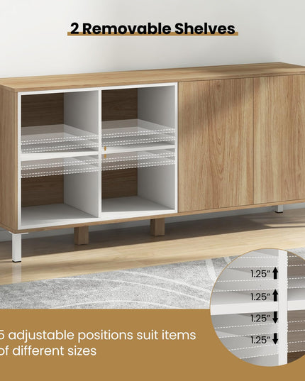 Giantex 63” Buffet Cabinet with Storage, Farmhouse Kitchen Sideboard w/ 4 Cubes, Adjustable Shelves & Pop-up Doors