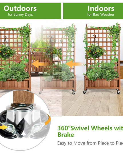 Giantex Mobile Plant Raised Bed with Lattice Trellis and Wheels