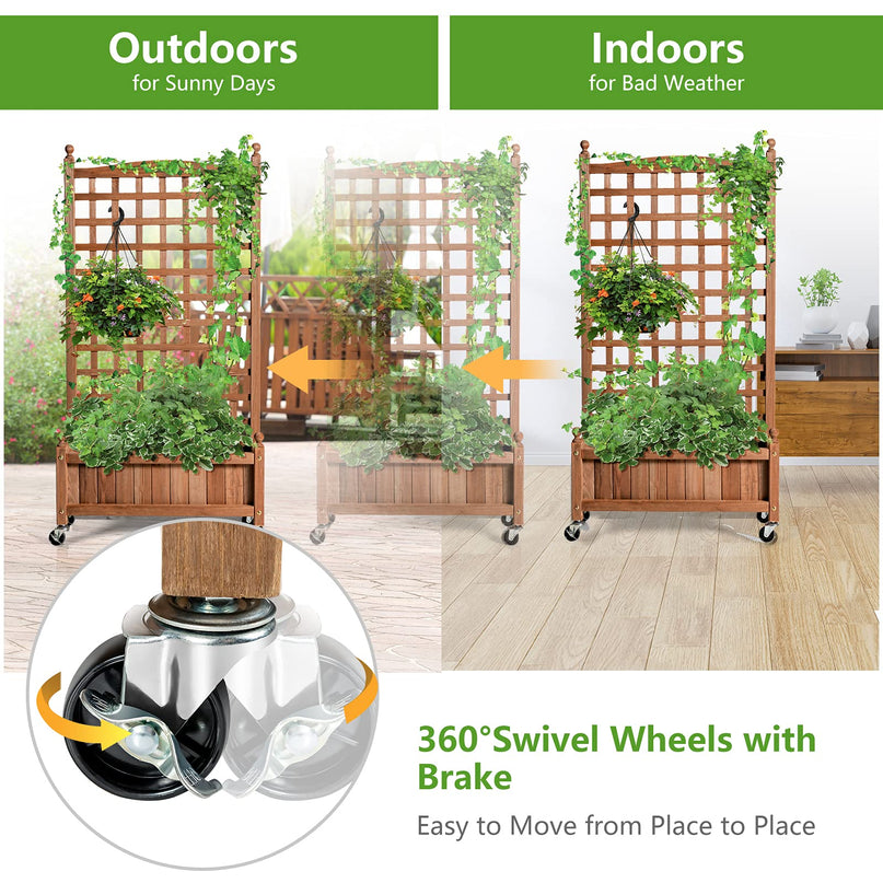 Giantex Mobile Plant Raised Bed with Lattice Trellis and Wheels