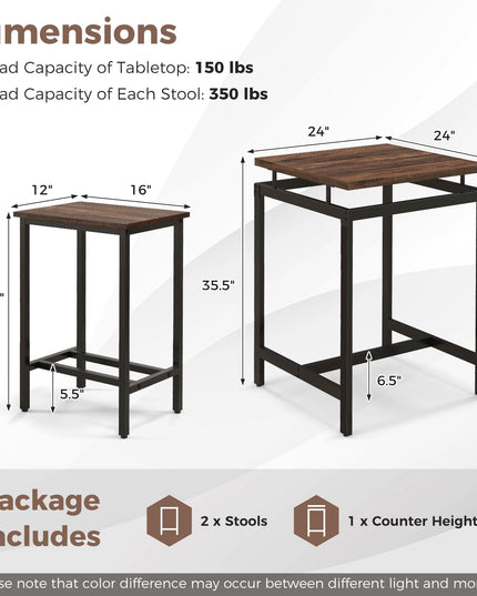 Giantex Small Dining Table Set for 2 - Counter Height Table Set with 2 Stools