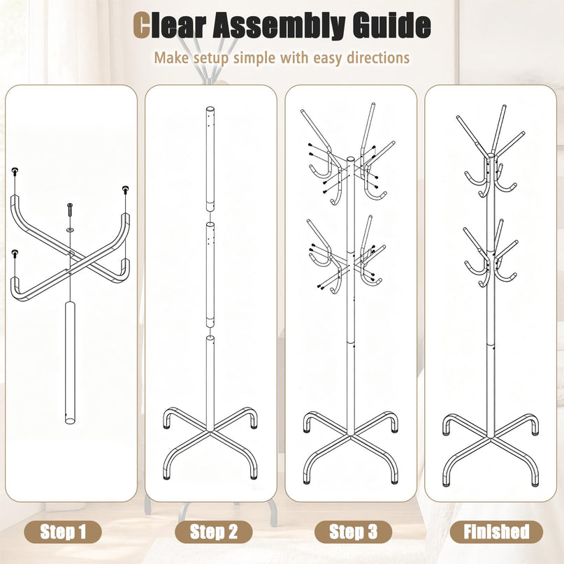 GIANTEX Metal Coat Rack Freestanding with 16 Hooks & 4 Legs