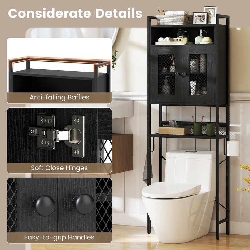Giantex Freestanding Over The Toilet Storage Cabinet w/ Toilet Paper Holder & Hook