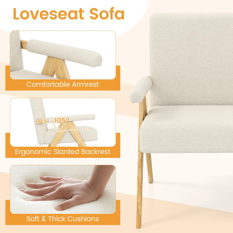 Giantex Loveseat Sofa Comfy Upholstered Sherpa Couch