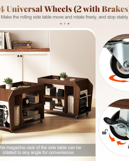 Giantex Rolling End Table with Storage for Study Living Room Bedroom