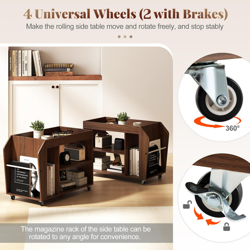 Giantex Rolling End Table with Storage for Study Living Room Bedroom