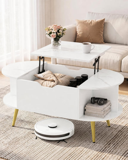 GIANTEX 39.5" Faux Marble Lift Top Coffee Table with Storage
