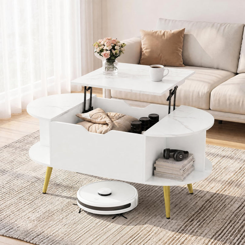 GIANTEX 39.5" Faux Marble Lift Top Coffee Table with Storage