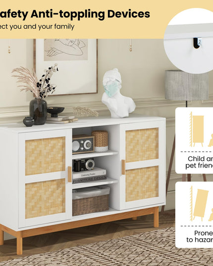 Giantex Buffet Sideboard, Kitchen Storage Cabinet with 3 Open Shelves & 2 Side Cabinets