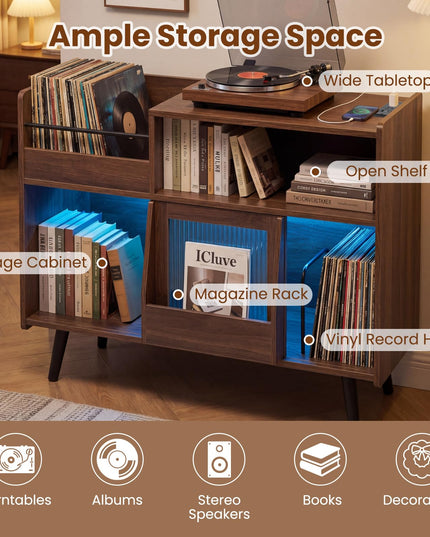 Grand meuble pour tourne-disque Giantex avec lumière LED