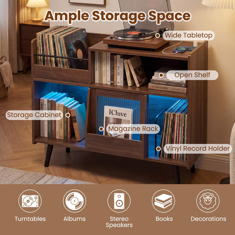 Grand meuble pour tourne-disque Giantex avec lumière LED