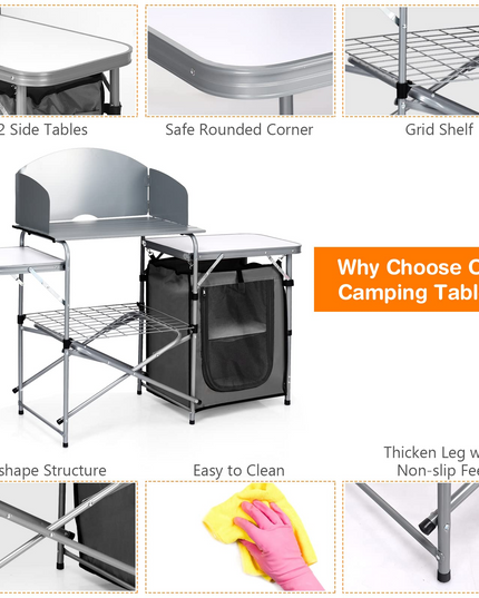 Giantex Folding Grill Table with 26'' Tabletop and Detachable Windscreen