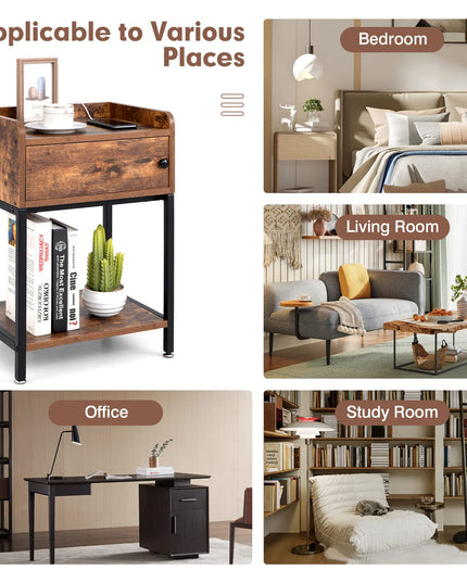 Giantex Nightstand with Charging Station - Sofa Side Table