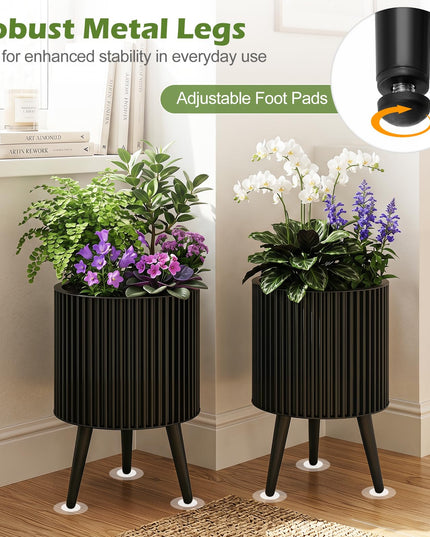 Giantex Set of 2 Flower Pots with Stand for Hallway Living Room Garden Patio