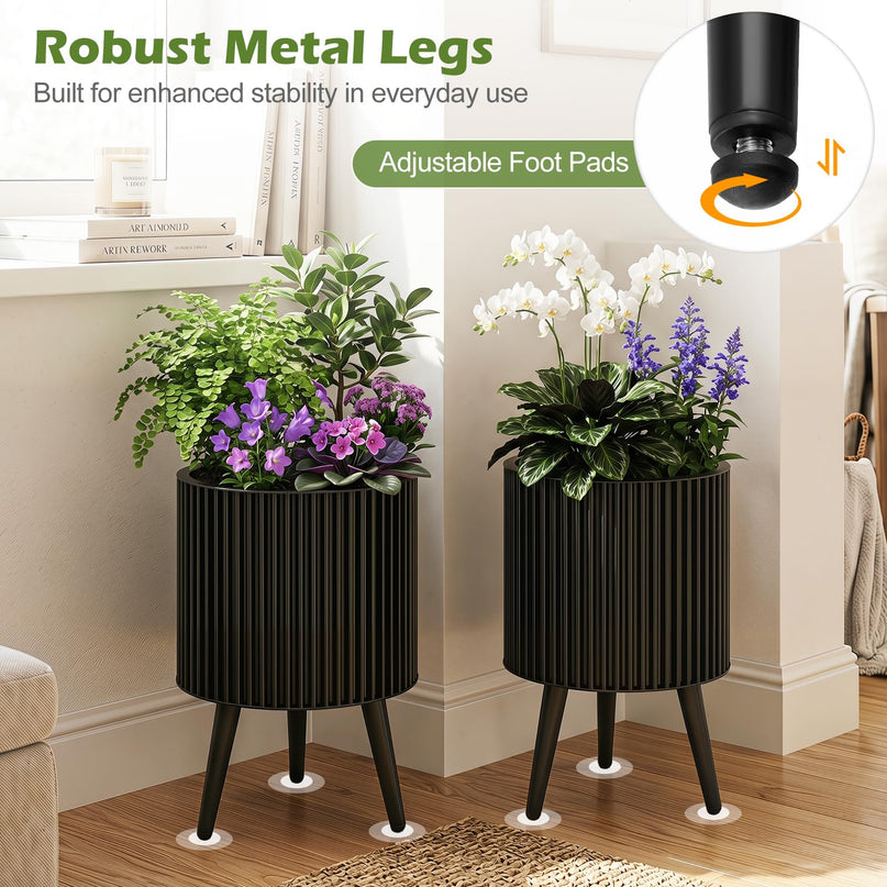 Giantex Set of 2 Flower Pots with Stand for Hallway Living Room Garden Patio