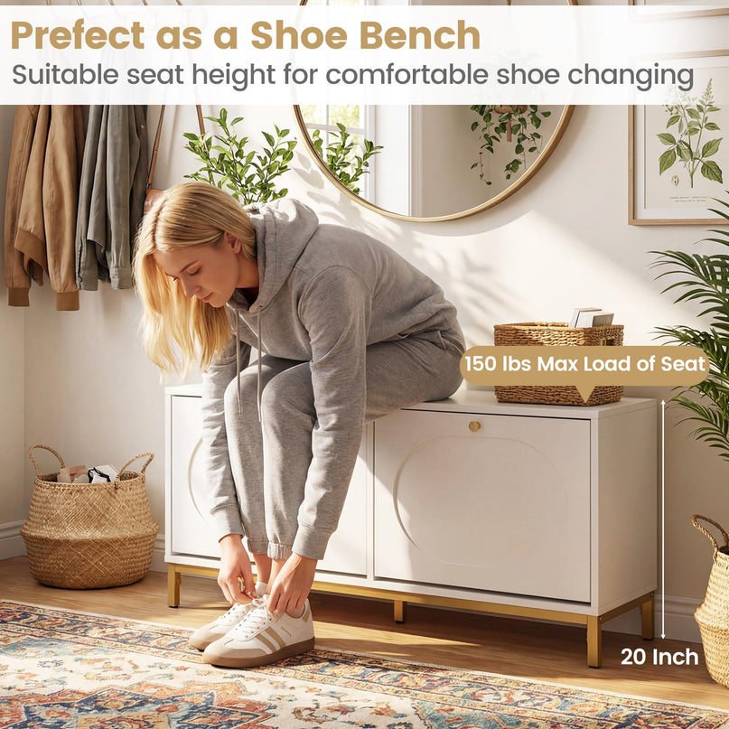 Banc de rangement pour chaussures Giantex de 39,5 po de large avec 2 tiroirs basculants