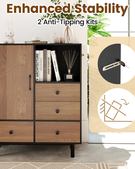 Giantex Storage Cabinet with 4 Drawers Mid Century Modern Buffet Sideboard