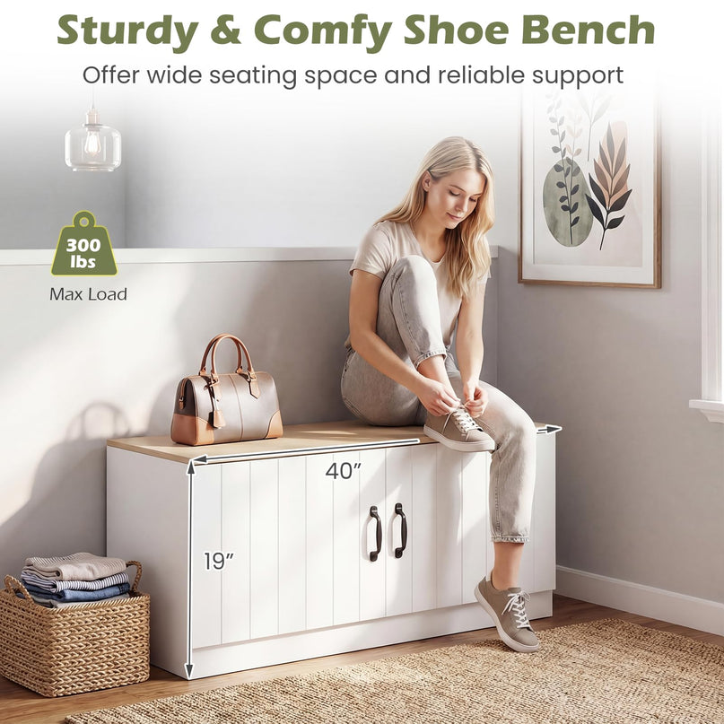 Banc de rangement pour chaussures Giantex 2 portes avec rangement et étagères réglables Charge maximale de 136 kg
