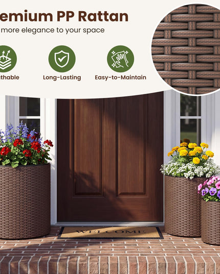 GIANTEX Set of 3 Rattan Round Flower Pot Set