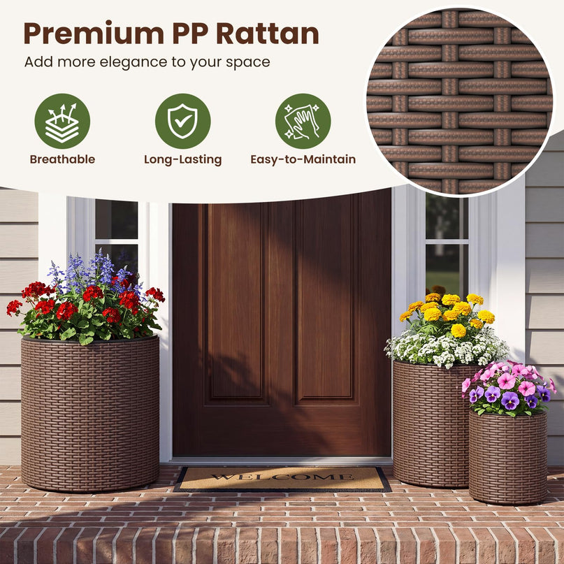 GIANTEX Set of 3 Rattan Round Flower Pot Set