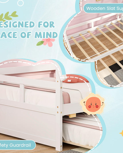 Giantex Twin House Bed with Trundle, Wood Montessori Tent Bed Frame with Safety Guardrail