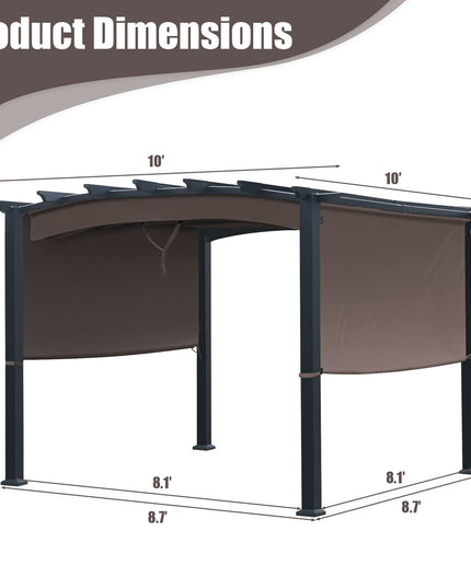Outdoor Retractable Pergola 10' x 10', Metal Patio Gazebo Pergola