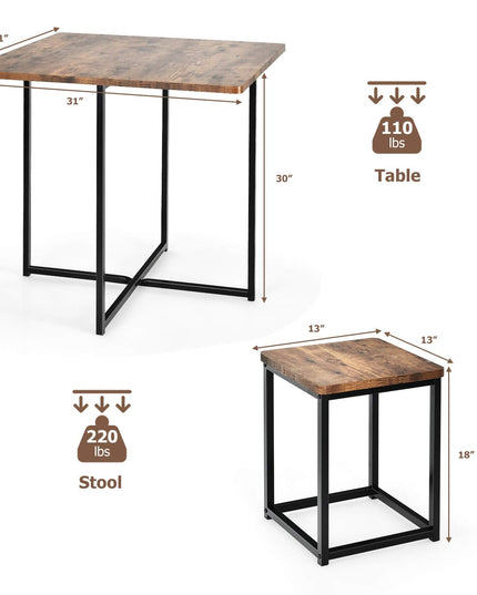 5 Piece Dining Table Set, Dining Set for 4 with Square Stools, Walnut & Black