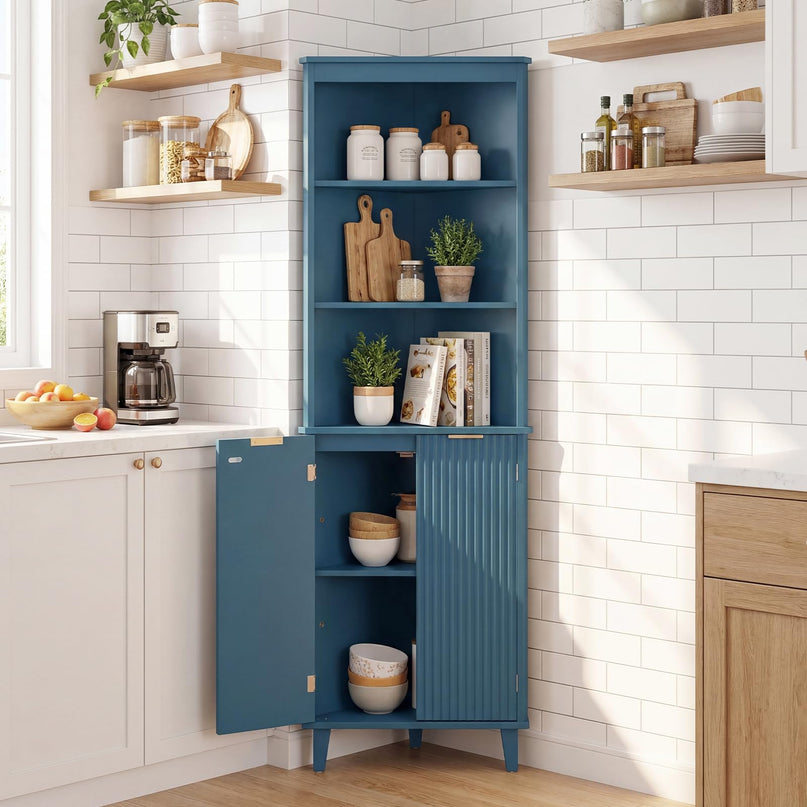Giantex 68" Tall 6-TierCorner Cabinet with Fluted Doors